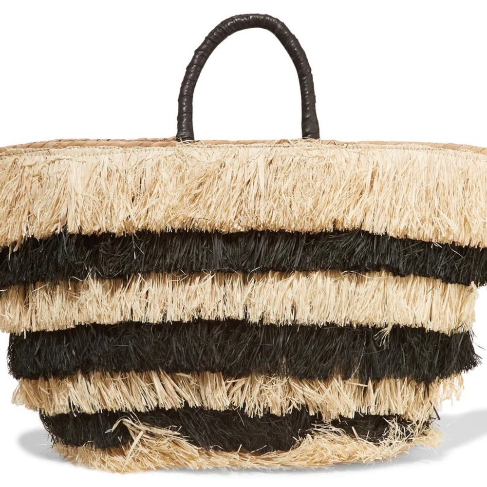 KAYU Pinata Fringe Striped Straw Beach Tote Bag